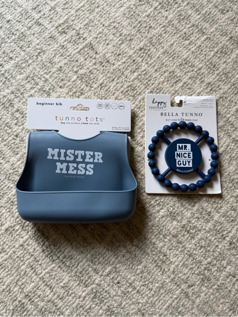 Tunno Tots Blue 'Mister Mess' Silicone Bib & Bella Tunno Teether Set